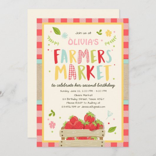 Boeren Markt Verjaardagsuitnodiging Aardbei Boerde Kaart (Voorkant / Achterkant)