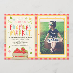 Boeren Markt Verjaardagsuitnodiging Aardbei Boerde Kaart