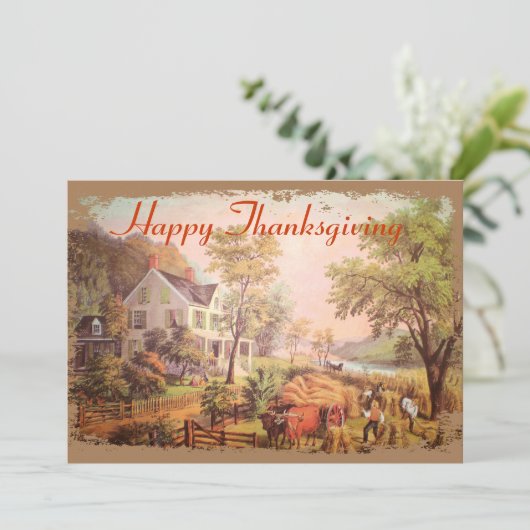 Boeren oogsten Thanksgiving Kaart (Staand voorkant)