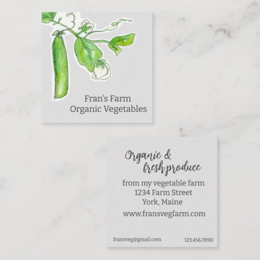 Boeren verkopen groenten en groene erwten vierkante visitekaartje (Voorkant / Achterkant)