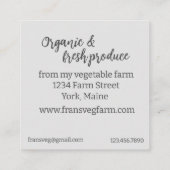 Boeren verkopen groenten en groene erwten vierkante visitekaartje (Achterkant)