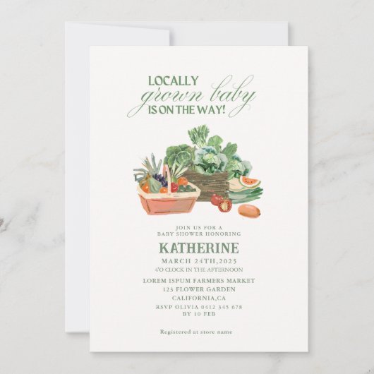 Boeren verkopen lokaal geteeld groen baby shower kaart (Voorkant)