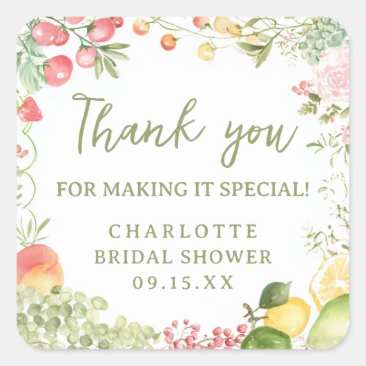 Boeren vers van de markt Bruiloftsshower Vierkante Sticker (Voorkant)