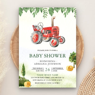 Boerenbedrijfs Tractor Baby Shower in Rustiek Rood Kaart