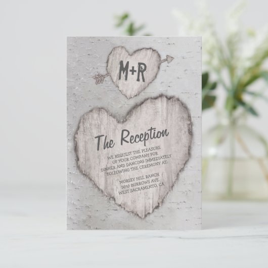 Boerenbruiloft Gesneden Hart Berkenboom Trouwrecep Informatiekaartje (Staand voorkant)