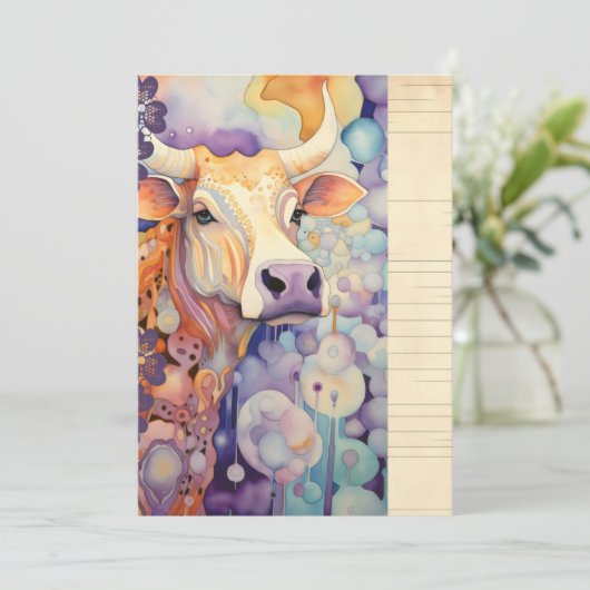 Boerenbruiloft koe paars kaart (Staand voorkant)