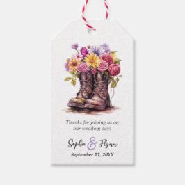 Boerenerf Bruiloft Bedankt met Landelijke Bloemen  Cadeaulabel