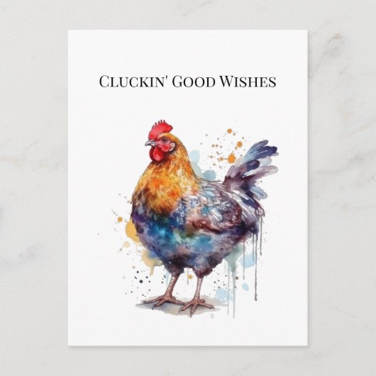 Boerenerf Pracht: Waterverf Kip, op maat Briefkaart (Voorkant)