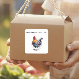 Boerenerf pracht: Waterverf kip, op maat Vierkante Sticker