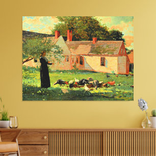 Boerenerf Scene, beroemd kunstwerk van Winslow Hom Canvas Afdruk