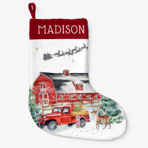 Boerenerf Vintage Rode Boerderij Truck Monogram Kleine Kerstsok