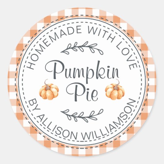 Boerengrote Pompoentaart Sinaasappeldamastcheck Ronde Sticker (Voorkant)