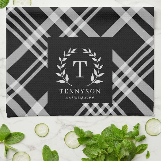 Boerenhoeve familienaam monogram krans theedoek (Gevouwen)