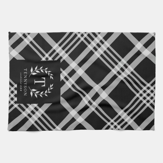 Boerenhoeve familienaam monogram krans theedoek (Horizontaal)