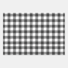 Boerenhoeve Gingham ruit Zwart Blauw Rood Inpakpapier Vel