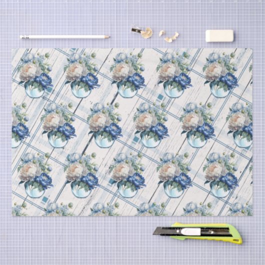 boerenhuis Blue Pset Peony Flowers Multi Tissuepapier (Craft)