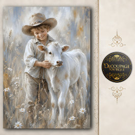 Boerenjongen en Kalf Boerderij Decoupage Tissuepapier