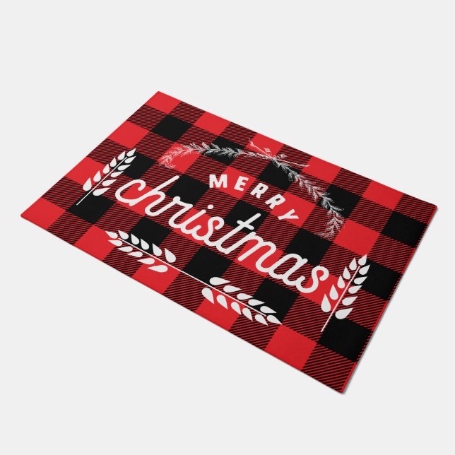 Boerenkast rode vlekbuffelcheque Merry kerst Deurmat (Schuin)