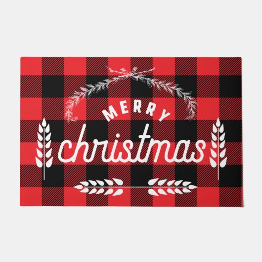 Boerenkast rode vlekbuffelcheque Merry kerst Deurmat (Voorkant)