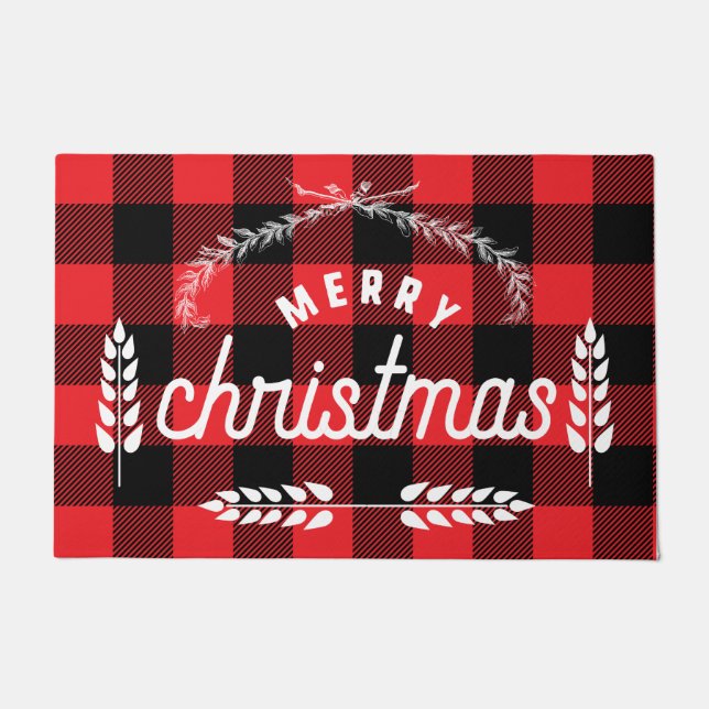 Boerenkast rode vlekbuffelcheque Merry kerst Deurmat (Voorkant)