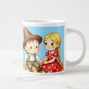 Boerenkinderen op een hooibaal, grote koffiekop