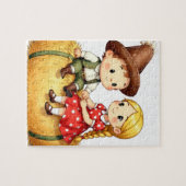 Boerenkinderen op een hooibaal, legpuzzel (Horizontaal)