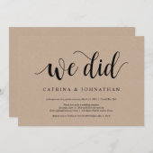 Boerenkracht, Zwarte script, Trouw Elopement Kaart (Voorkant / Achterkant)