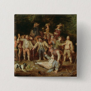 Boerenkruid buiten een Tavern (olie op het paneel) Vierkante Button 5,1 Cm