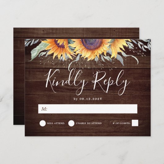 Boerenland Zonneschijn Bloei Platteland Bruiloft R RSVP Kaartje (Voorkant / Achterkant)