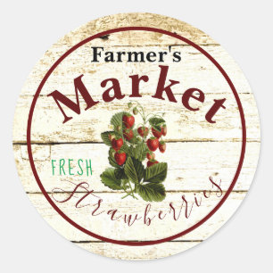 Boerenmarkt aardbeien bord ronde sticker