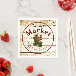 Boerenmarkt aardbeien bord  servet