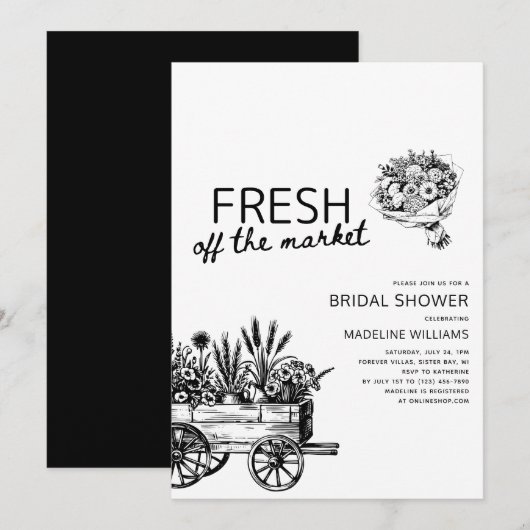 Boerenmarkt Bloemen Zwart-wit Kaart (Voorkant / Achterkant)