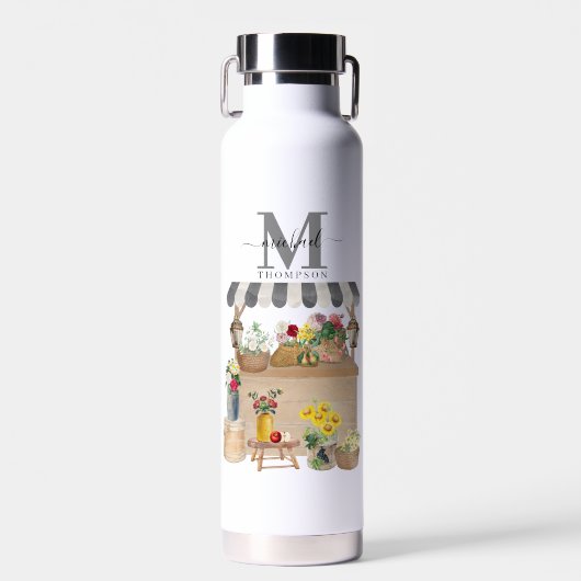 Boerenmarkt Bloemenkar Keuken Monogrammed Waterfles (Voorkant)