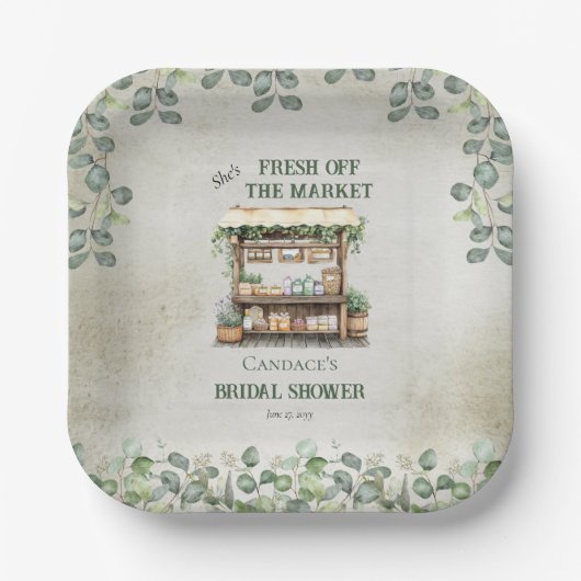 Boerenmarkt Boerderij Kraam Welkom Bruidsfeest Papieren Bordje (Voorkant)