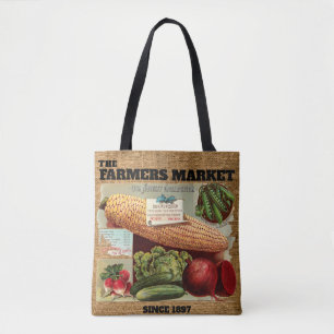  boerenmarkt Faux Burlap Sack Sjabloon Tote Bag