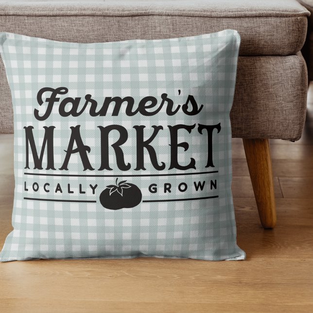 Boerenmarkt Grijs Gingham Kussen (Creator heeft geüpload)