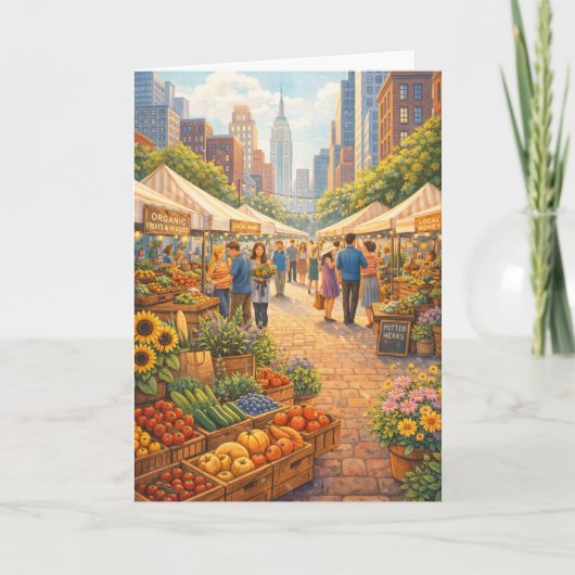Boerenmarkt in de stad Blanke Kunstkaart Kaart (Voorkant)