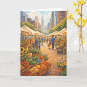Boerenmarkt in de stad Blanke Kunstkaart Kaart (Gele Bloem)