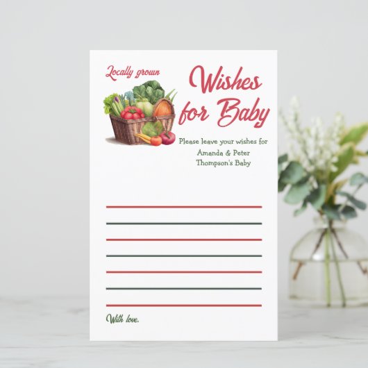 Boerenmarkt lokaal geteelde Baby shower wensen (Staand voorkant)