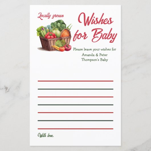 Boerenmarkt lokaal geteelde Baby shower wensen (Voorkant)