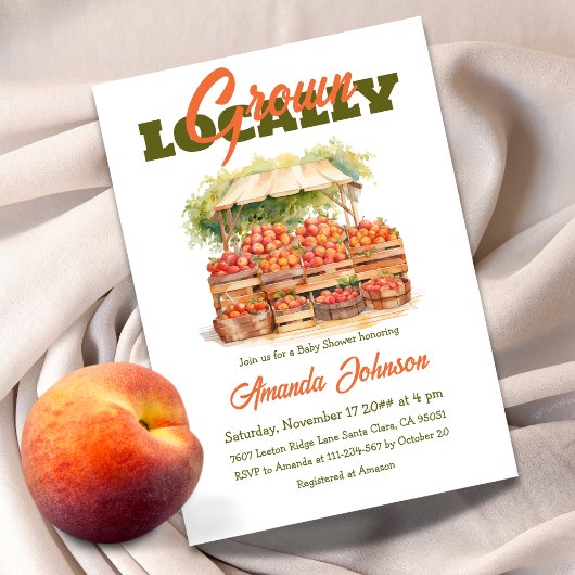 Boerenmarkt perzik lokaal geteeld Baby shower Kaart