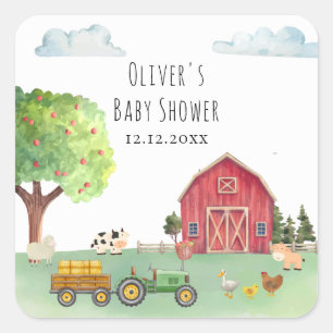 Boerenmarkt Rode Schuur Tractor Baby Shower Vierkante Sticker