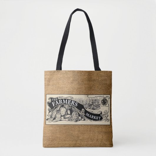 boerenmarkt Rustic Faux Burlap Sjabloon Tote Bag (Voorkant)