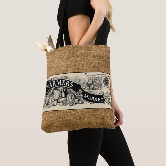 boerenmarkt Rustic Faux Burlap Sjabloon Tote Bag (Dichtbij)