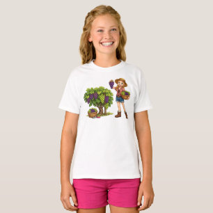 Boerenmeisje dat druiven plukt, wijngaard oogst ku t-shirt