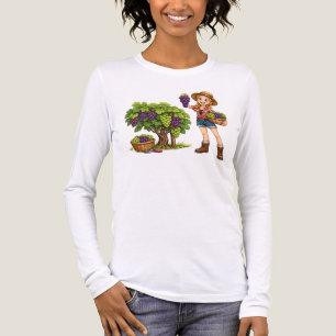 Boerenmeisje dat druiven plukt, wijngaard oogst ku Tri-Blend shirt