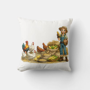 Boerenmeisje met eieren, leuke rustieke landelijke kussen