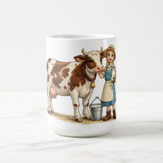 Boerenmeisje met koe, leuke zuivel landelijke kuns koffiemok