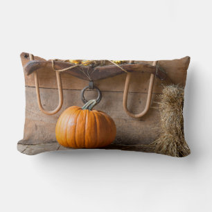 Boerenmuseum. Pompoen in schuur met hooivaal Kussen