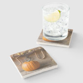 Boerenmuseum. Pompoen in schuur met hooivaal Stenen Onderzetter (Zijkant)